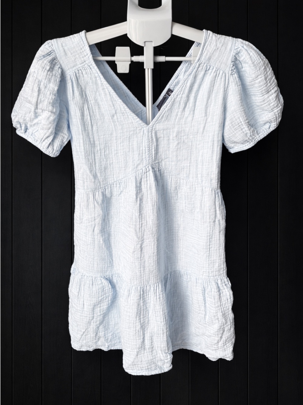 Gap Light Blue Puff-Sleeve V-Neck Dress - Size S